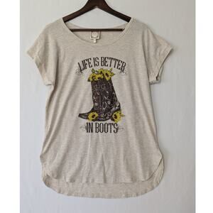 True Self T Shirt Life is Better in Boots Womens Size Small‎ Beige Cowgirl New
